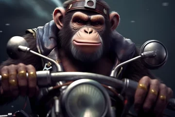 Fotobehang Motorfiets Monkey in biker style Made with Generative AI