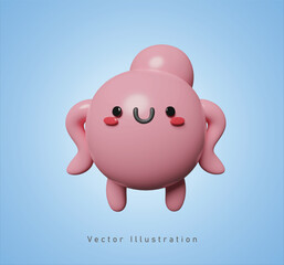 cute pink monster in 3d vector illustration