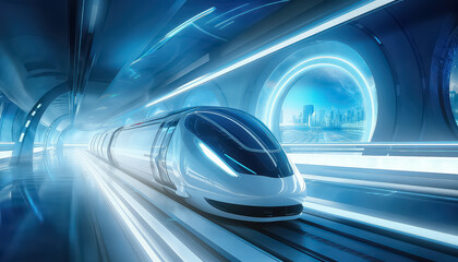 real time vr concept shot of futuristic train traveling in a tunnel