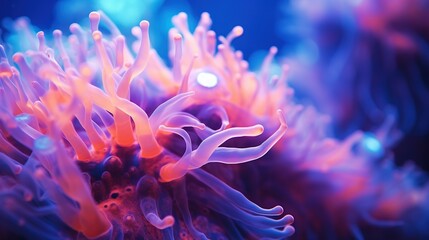 Fototapeta na wymiar a close up of a purple and blue sea anemone. generative ai