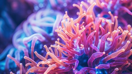 Naklejka na ściany i meble a close up of a pink and purple sea anemone. generative ai