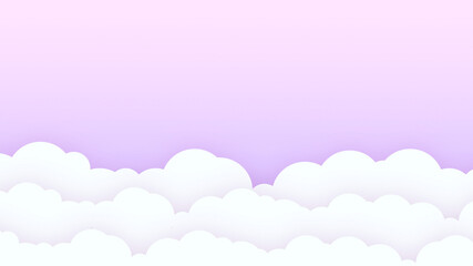 Cloudscape with Purple Sky Background in Paper Cut Style