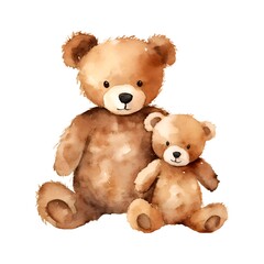 Teddy bears isolated on white background in watercolor style