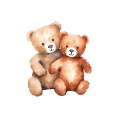 Teddy bears isolated on white background in watercolor style
