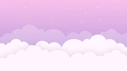 Cloudscape with Purple Sky Background in Paper Cut Style