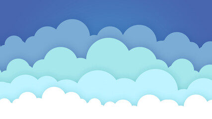 Cloudscape and Hot Air Balloons with Blue Sky Background in Paper Cut Style