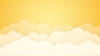Cloudscape and Hot Air Balloons with Yellow Sky Background in Paper Cut Style
