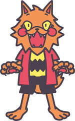 可愛くデフォルメした驚いている狼男のカラーイラスト