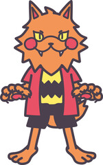 可愛くデフォルメした笑顔の狼男のカラーイラスト