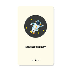 Weightless astronaut in space flat vector icon. Spaceman flying in stars, discovering universe isolated vector illustration. Cosmos and technology concept for web design and apps