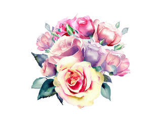 Vintage Bouquet of watercolor flower, Roses, clipart Png for invitation, cardand weeding.