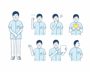 男性医療従事者の表情　バリエーションセット