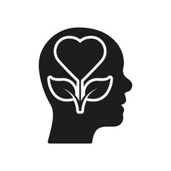Wellness, Mental Health Silhouette Icon. Psychological Therapy, Healthy Mind Glyph Pictogram. Human Brain with Flower Solid Sign. Intellectual Process Symbol. Isolated Vector Illustration