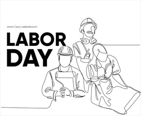 Happy Labour Day simple vector web banner. Set of tools. Lettering Labour Day. Black and white background, banner, poster. Vector illustration