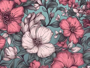 Fototapeten pink flowers pattern seamles background © Rosyad