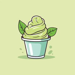 green tea matcha ice cream clip art illustration