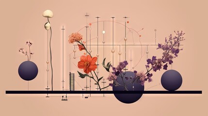  a bunch of flowers that are sitting on a shelf in a room.  generative ai