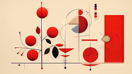  a painting of a tree with red and black leaves on it.  generative ai