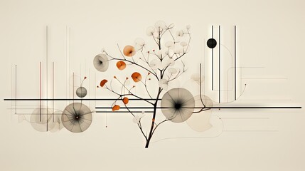  a painting of a tree with orange and white flowers on it.  generative ai
