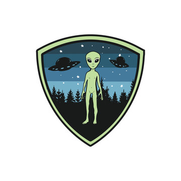 green alien in the forest vector silhouette