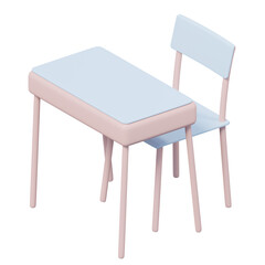 Stylized elementary school desk and chair, 3d rendering. Digital illustration of a pre-school or kindergarden desk in isolated background