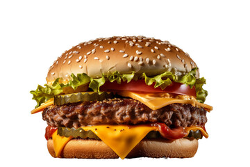 Cheeseburger isolated on transparent background PNG ,shot on the professional macro lens