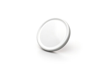 White plastic metal pin badge button mockup isolated on light background. Round brooch template