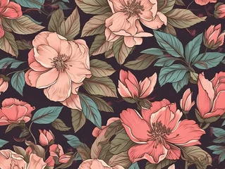 Schilderijen op glas pink flowers pattern seamles background © Rosyad