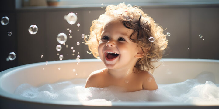 Bath Time is Fun for Kids: A child laughing and playing in the bathtub, showing that bath time can be fun.