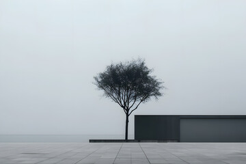 wind blowing a tree, black and white