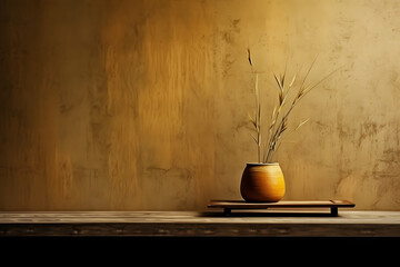 Yellow vase with flowers, grunge background