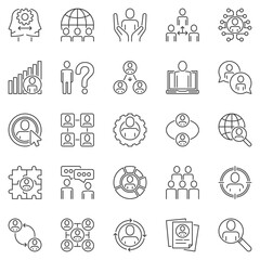 Sociology Science outline icons set - Social Behavior and Relationship concept vector symbols