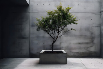 Tree in a grunge grey room