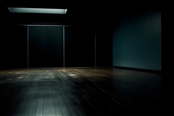 empty room with a door, wooden floor
