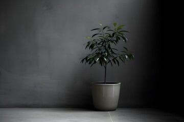 Plant in a white vase, dark grey background
