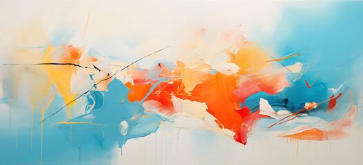 Abstract Painting in a background banner wallpaper format with pastel, blue, red, orange, white, yellow