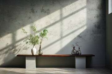 Houseplants in colored different pots on table against colored wall. Home decor, home design, home decoration, plants. Front view. Copy space