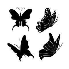 A set of butterflies. Black silhouette on a white background. Vector