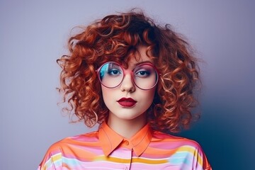 glamour stylish fashion and colour glasses make up design costume beautiful woman studio shot on lolour background playful vibrant summer lifestyle fashion photo shoot with stylish woman,ai generate