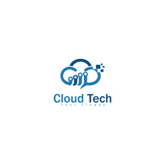 Cloud Tech Logo Design Template. Cloud stylish logo and icons