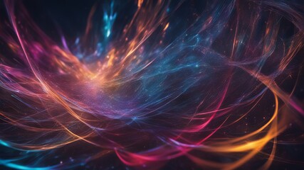 Fototapeta premium Abstract art concept, energetic neon threads that connect all things in the universe, neural networks and dark matter