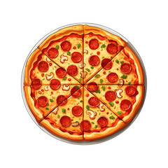 Hand Draw Pizza with various ingredients in cartoon style. Whole and chopped pizza icon. Vector illustration EPS10