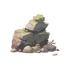 Pile of rock stone with grass. Rock stone cartoon. Rock and debris of the mountain. Vector illustration EPS10