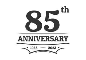 85 years anniversary logo, icon or label. 85th jubilee, birthday celebration vintage design template. Wedding, invitation card element. Vector illustration.
