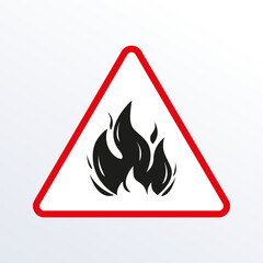 Fire warning sign. Flammable icon. Flame, danger triangle label. Vector illustration.