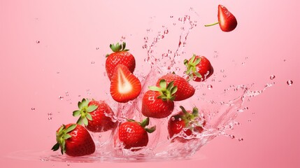  a group of strawberries splashing into a glass of water.  generative ai