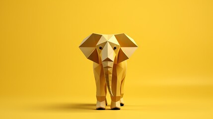  an elephant made of geometric shapes on a yellow background with a shadow.  generative ai