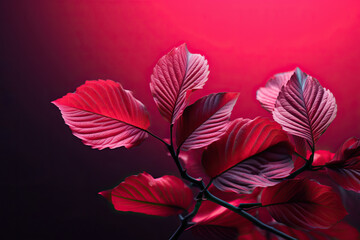 Vibrant Red Leaves on Moody Crimson Background