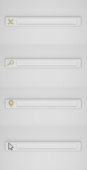 Search bar template for website. Navigation search for browser. Realistic 3d arrow, cursor. Pastel Soft colors yellow and whitebackground. Creative concept design in cartoon style. Vector illustration