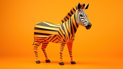 Fototapety   a zebra is standing on an orange background with a yellow background.  generative ai